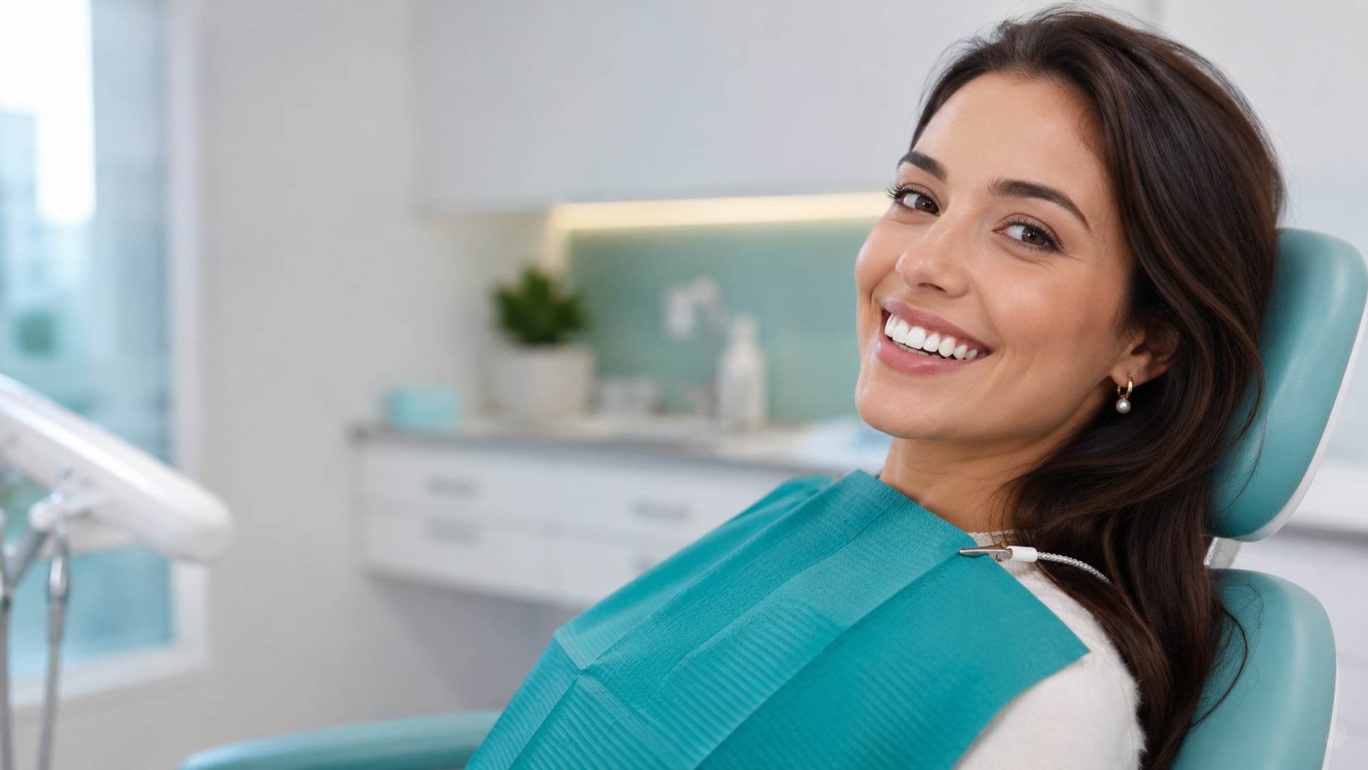 Paciente sorrindo durante atendimento na Clínica Oi